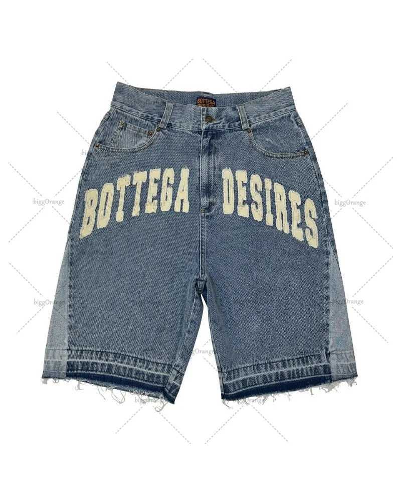 American street embroidered high waisted washed denim shorts Harajuku retro trend brand oversized jeans for men Y2k gothic punk shorts W250319