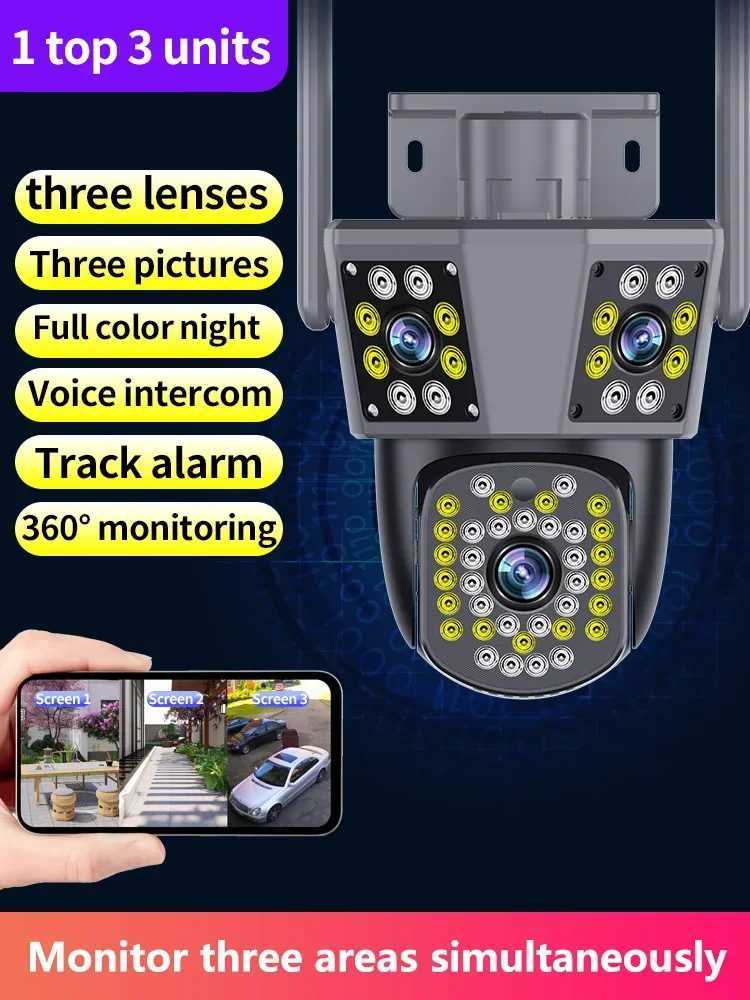 6K 12MP WiFi Camera Outdoor 10X Zoom Security CCTV Triple Lens Triple Sn Ai Track Mini Video Surveillance Camera IPC360 HomeXJ241228