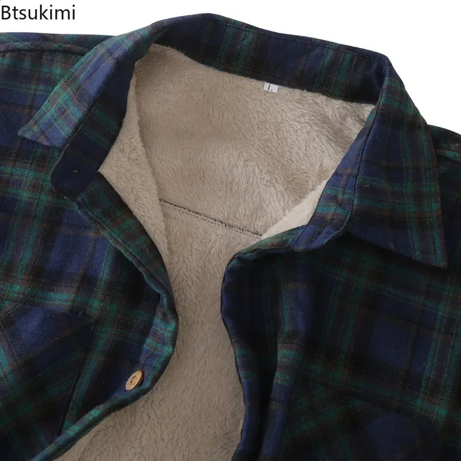 2025 Mens Plaid Plus Fleece Jacket Autumn Winter Turn-down Collar Button Thickened Shirt Jacket For Men Casual Jacket Shirts 241223