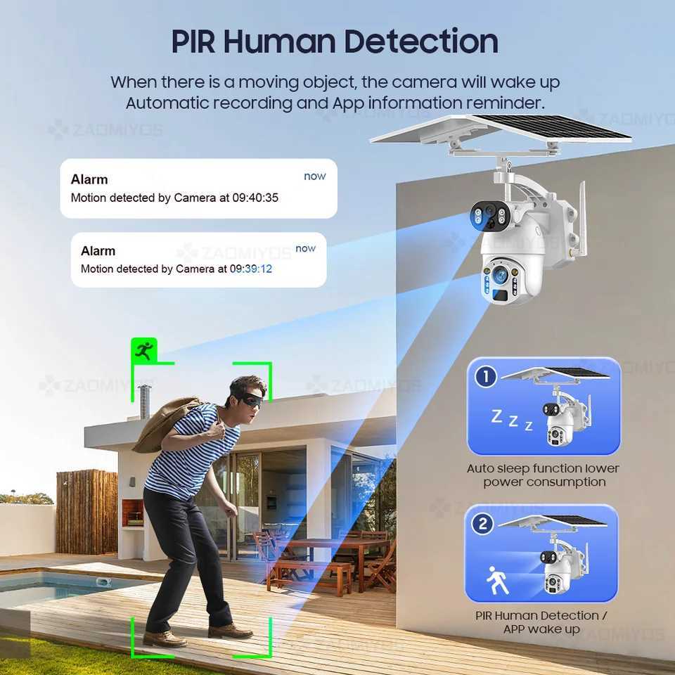 4G SIM Card 4K 50X Optical Zoom Solar Camera Outdoor WiFi 8MP Dual Lens PTZ Surveillance Human Detection Security CCTV IP CameraXJ241228