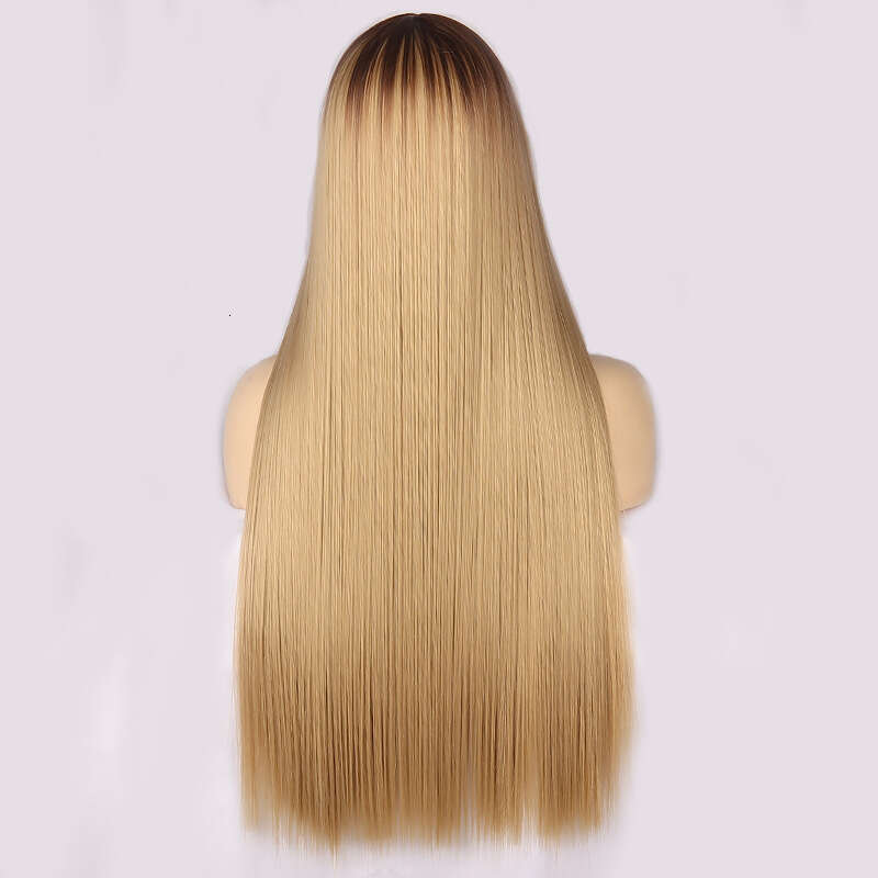 T-Shaped Lace Headband, Mid Split Dyed Long Straight Synthetic Wig Wigs Kq2