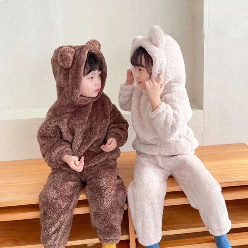 Autumn Winter Baby Clothes Set Warm Fleece Hoodies Pants Kids Clothing Sets Hooded Children Loungewear Boys Girls Outfit Suits 241226
