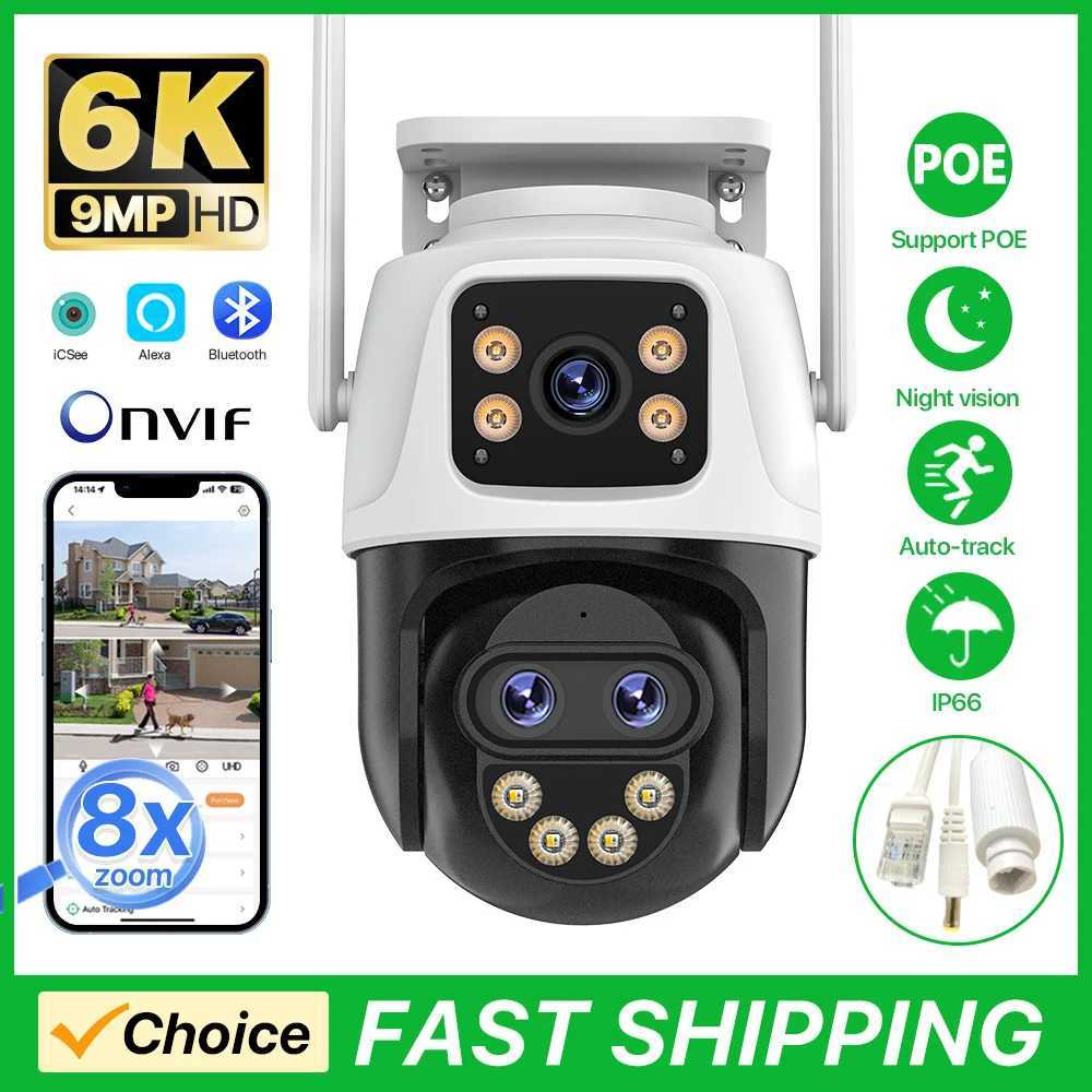 9MP 6K Three Lens Video Surveillance Auto Tracking Camera IP POE Or DC 12V 9MP Night Vision WaterProof Security CameraXJ241228