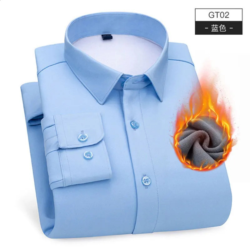 Autumn And Winter Mens Elastic long-sleeved Shirt Non-ironing Plus Fleece Thickening Business Fashion Warm Casual Comfort 241223