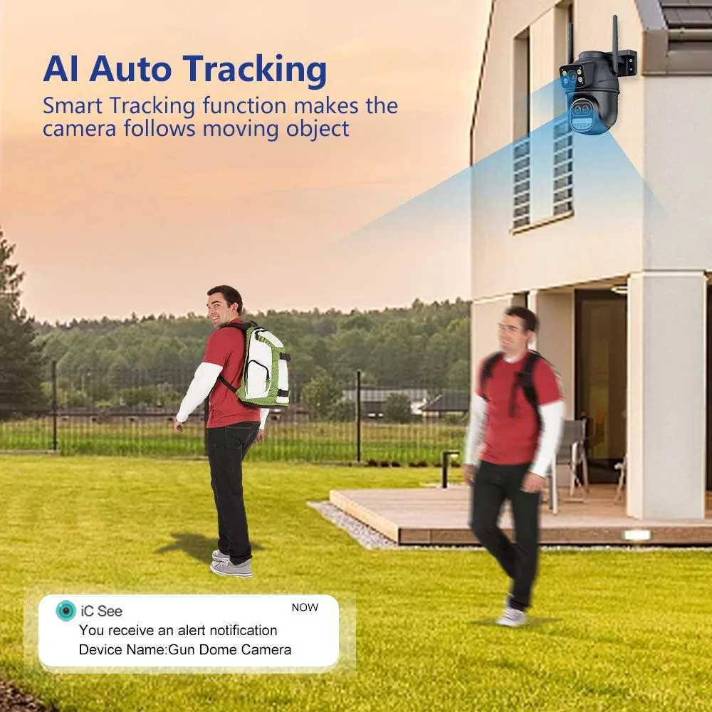 12MP 6K Outdoor WIFI Camera Zoom Three Lens Dual Sns PTZ Video Cameras Auto Tracking Home Security CCTV 8MP Surveillance CamXJ241228