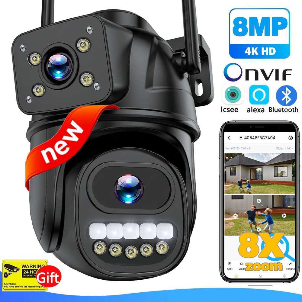 4K 8MP WiFi Camera Outdoor 360 View Dual Sn CCTV 4X Zoom Security Protection Surveillance Cam ICsee Alexa Video CamXJ241228