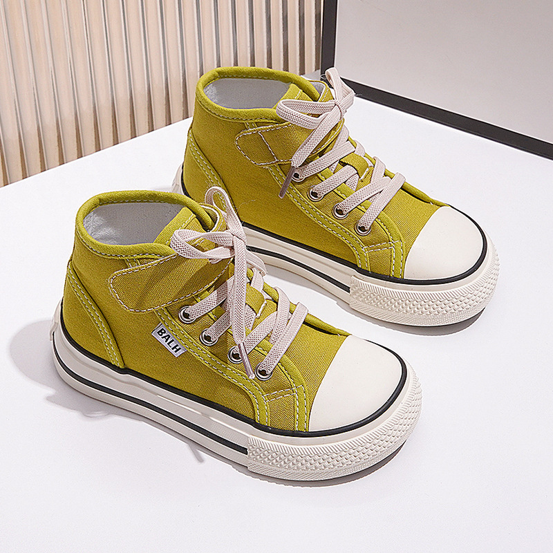 Children's Canvas Shoes Yellow Green High Top Boys Girls Toddler Casual Shoes Beige Fashion Soft Non-slip Kids Cloth Shoes Sneakers Size US4c-US5