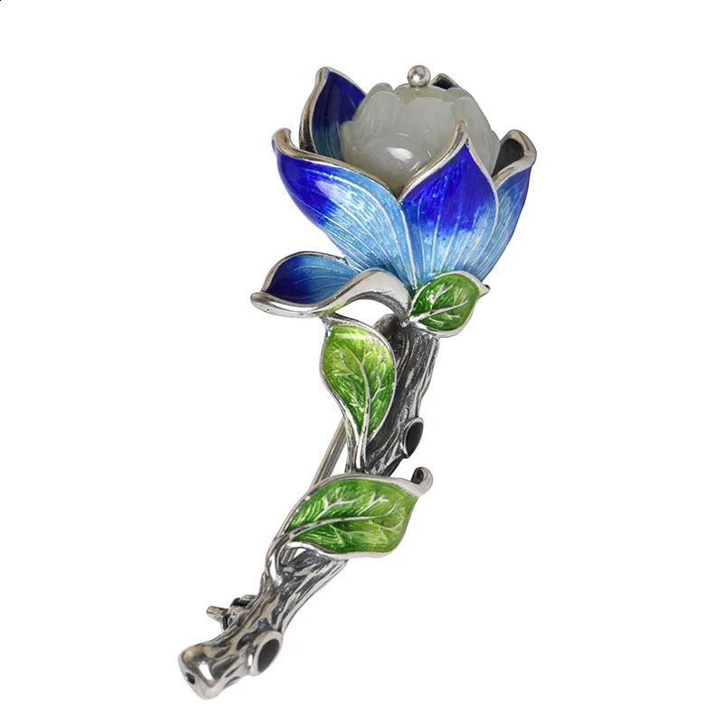 BOCIA 100% S925 Silver Female Models Inlaid With Natural Stones Lotus Pendant For Woman Delicately Burnt Blue Brooch 241227