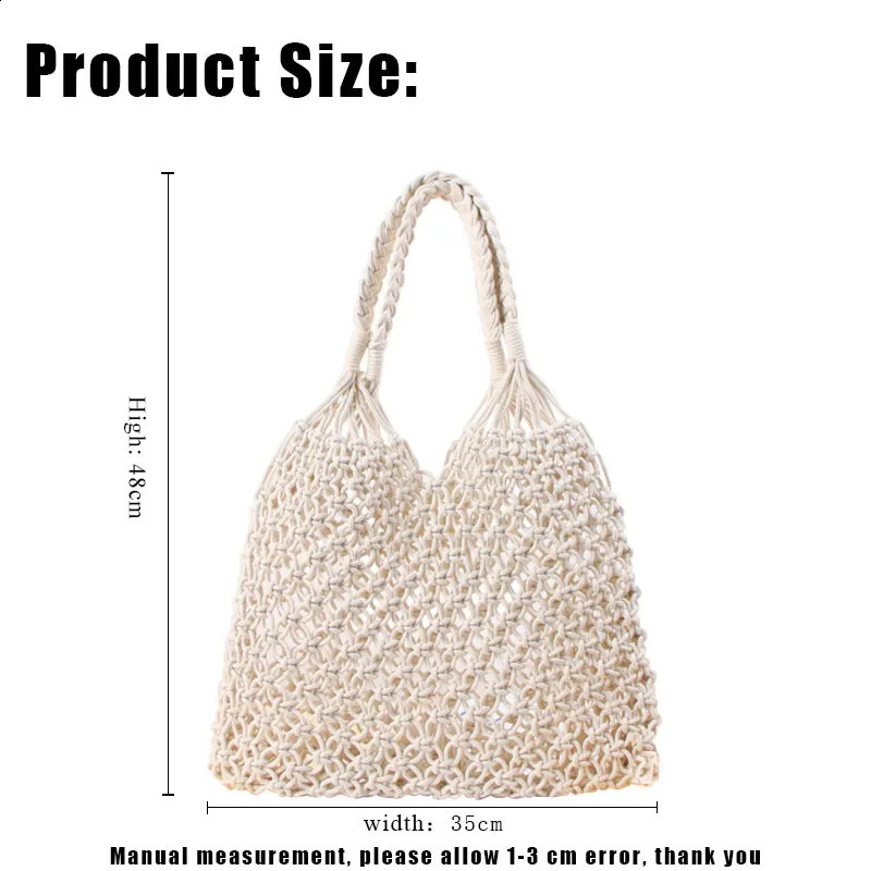 YoReAi Cotton Rope Hollow Straw Bag Sheer Macrame Tote Bohemian Ultralight Shoulder Bags Net Pack Vintage Retro Chic Handbag 241225