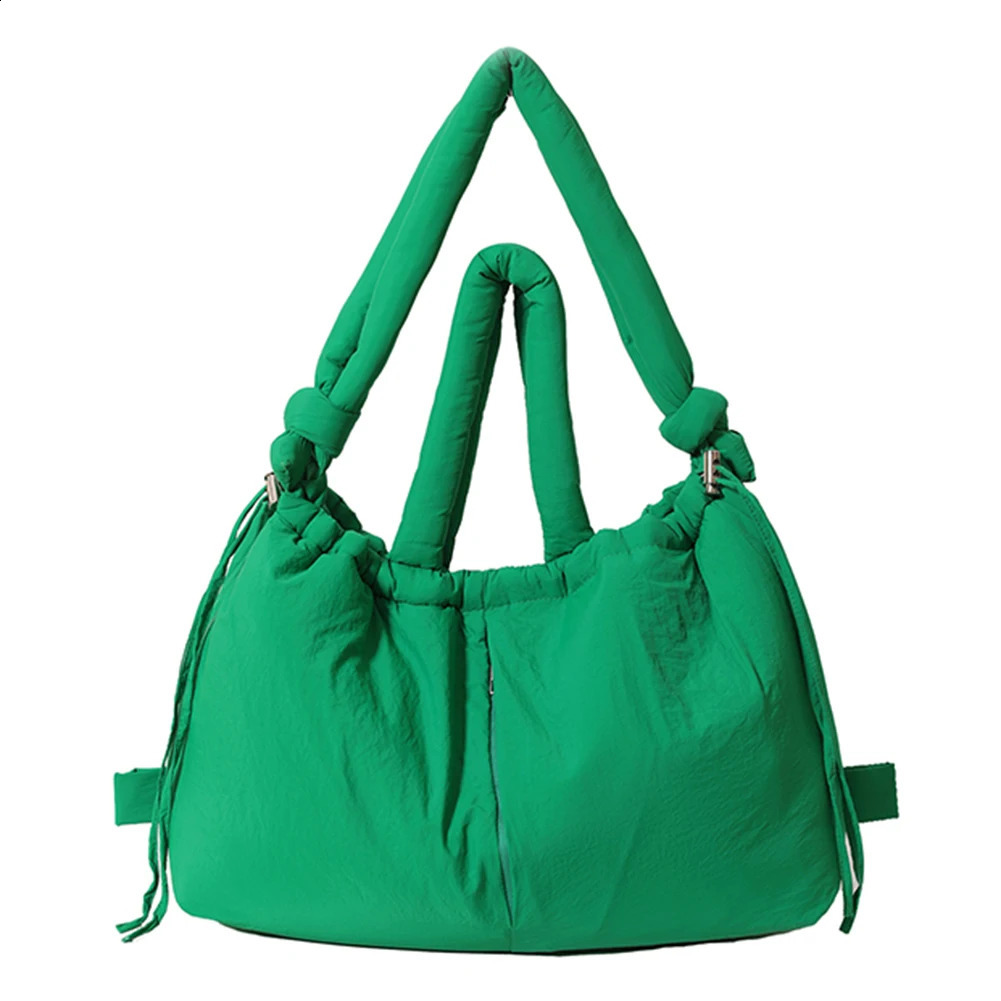 Puffer Tote Bag for Women Adjustable Strap Hobo Bag Nylon Solid Backpack Large Capacity Puffy Purse for Shopping Travel 241228