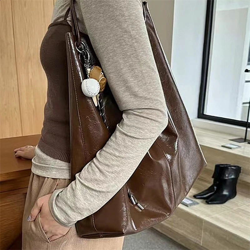 Burminsa Cowhide Genuine Leather Large Underarm Shoulder Bags For Women 2025 Trend Hobo Shopper Tote Ladies Handbags 241227