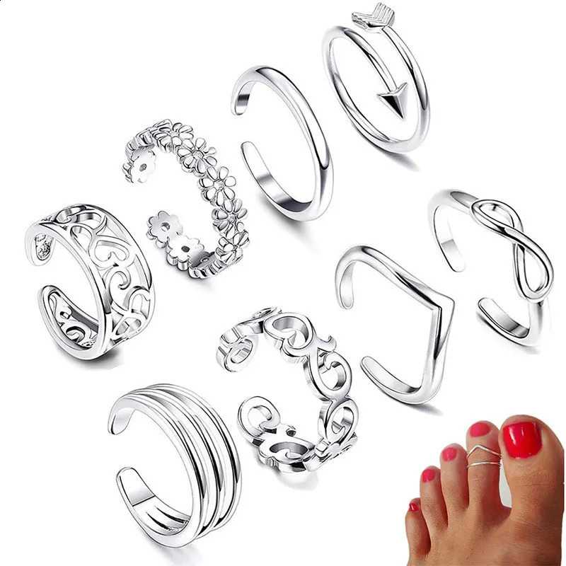 8Pcs Adjustable Toe Rings for Women Foot Ring GoldSilver Color Metal Round Jewelry Girls Summer Beach Barefeet Fashion 241225
