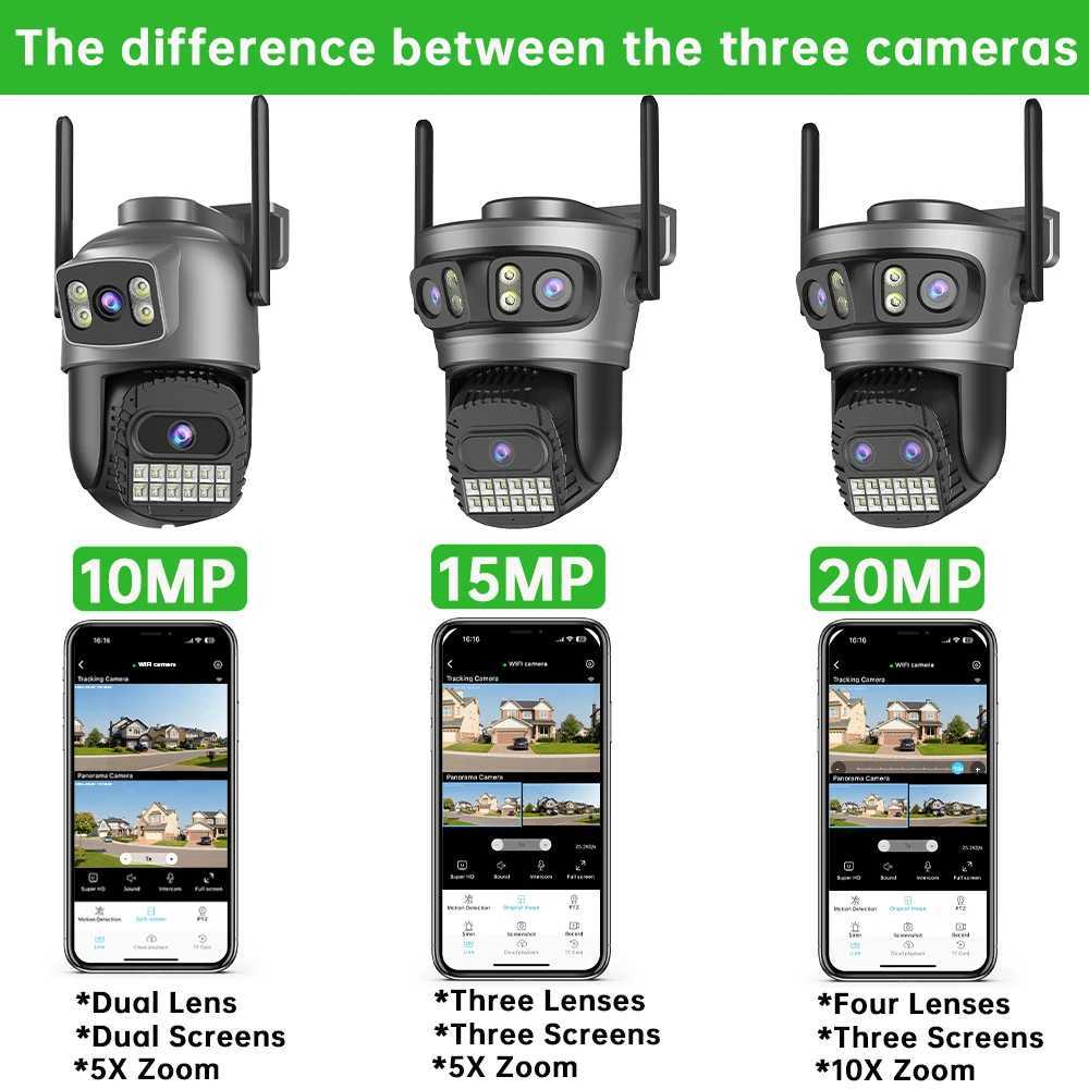 20MP 10K PTZ Wifi Camera Four Lens 10X Zoom Surveillance Camera Outdoor 360No Dead Angle Ultra Long Range Night Vision SecurityXJ241228