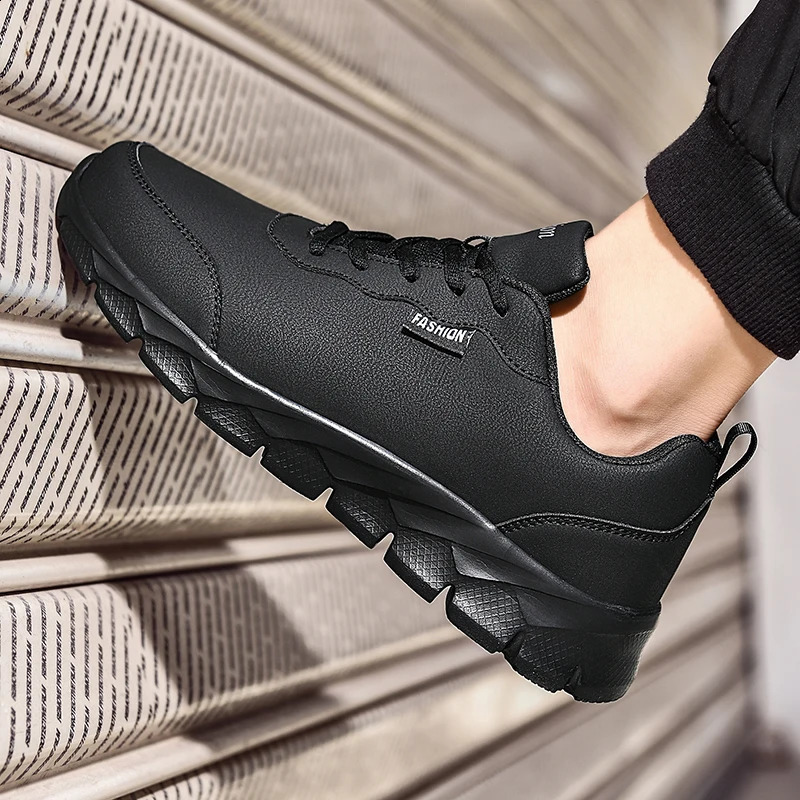 Men snaekers LaceUp Outdoor Shoes Leather Fashion Sneakers ShockAbsorption Comfort Walking men footwear big size 48 241223