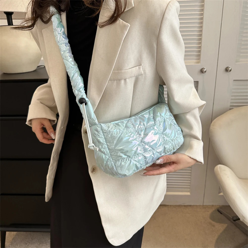 Women Padded Shoulder Bag Fashion Underarm Bag Drawstring Quilted Crossbody Bag Girl Stylish Purse 241228