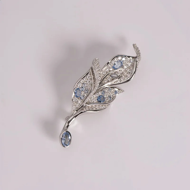Wuiha 925 Sterling Sliver Sapphire Aquamarine High Carbon Diamond Gemstone Maple Leaf Brooch Brooches Pin Corsage Fine Jewelry 241227