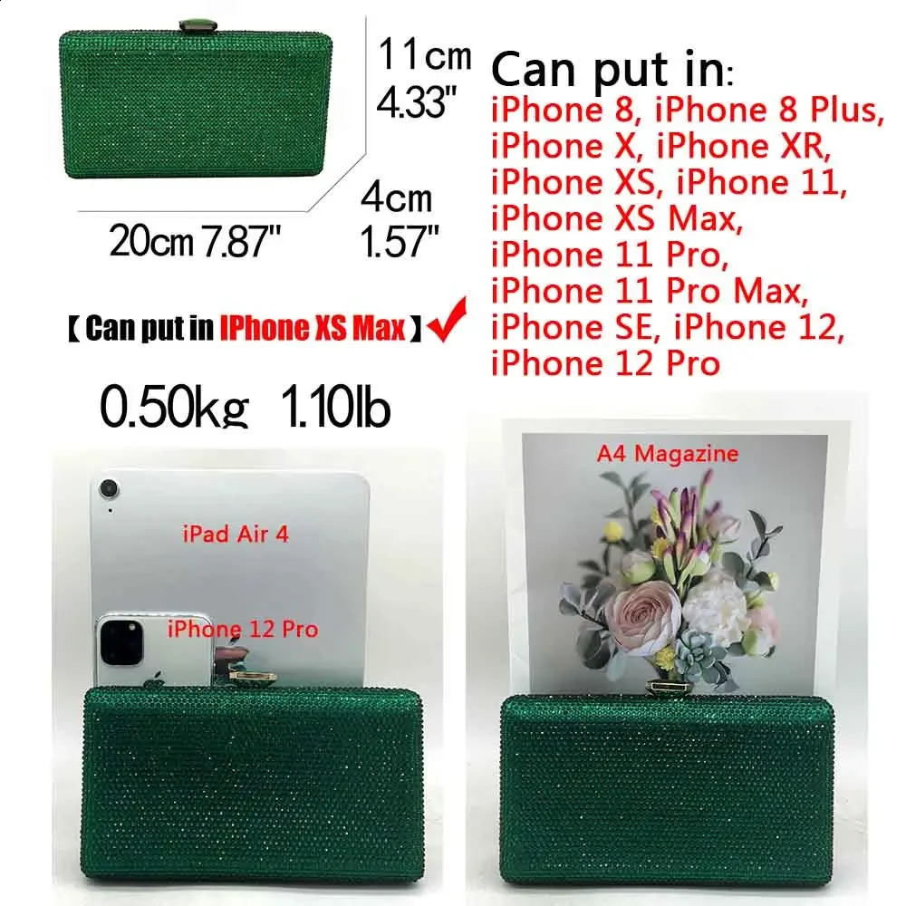 Boutique De FGG Women Black Crystal Clutch Evening Bags Wedding Bridal Rhinestone Box Handbags Party Dinner Diamond Clutch Purse 241227