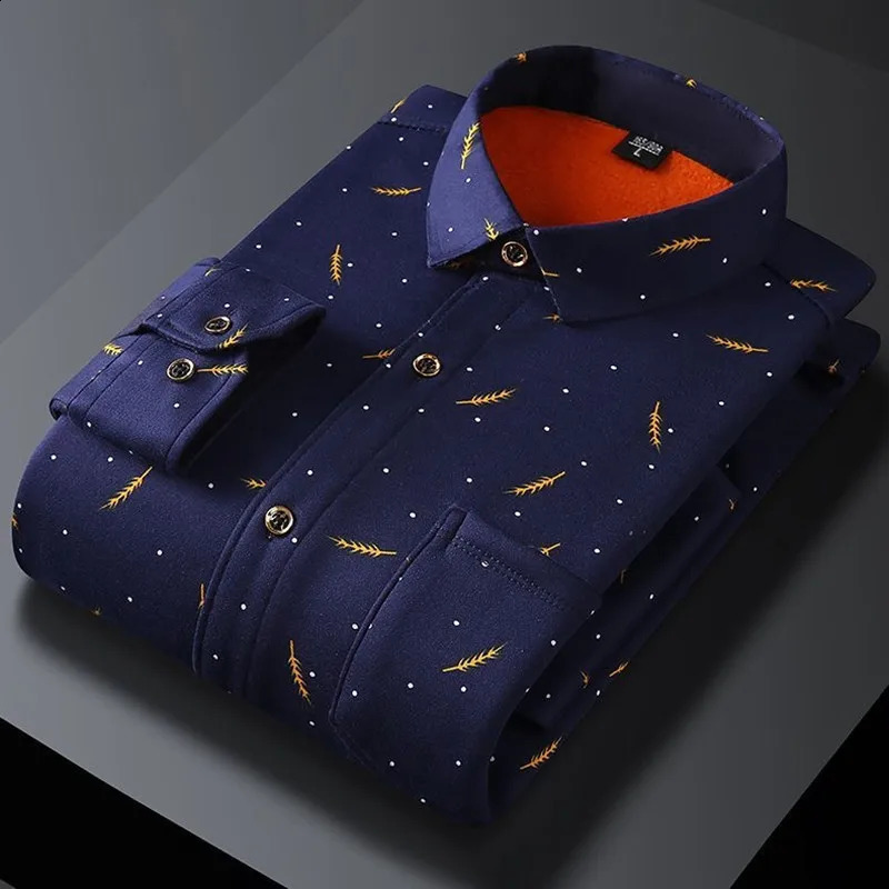 Autumn and Winter Fashion Trend Plaid Long Sleeve Shirt Mens Business Casual Plus Fleece Thick Warm Large Size Shirt 241223