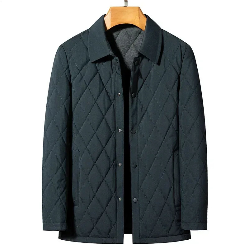 2023 Coat Men Winter Jackets Mens Clothing Business Diamond Plaid Cotton Jacket Padded Thick Casacas Para Hombre 241228