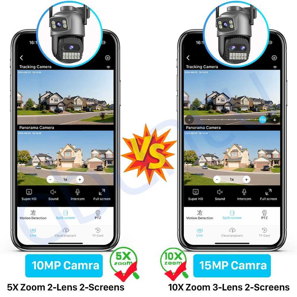 15MP 8K PTZ Wifi IP Camera 10X Zoom Three Lens Dual Sns HD Outdoor Surveillance Camera 5G/2.4G CCTV Security ProtectionXJ241228