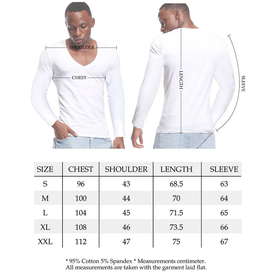 Deep V Neck Tshirt for Men Low Cut Wide Collar Top Tees Male Pure Cotton Slim Fit Long Sleeve Men T Shirt 241224