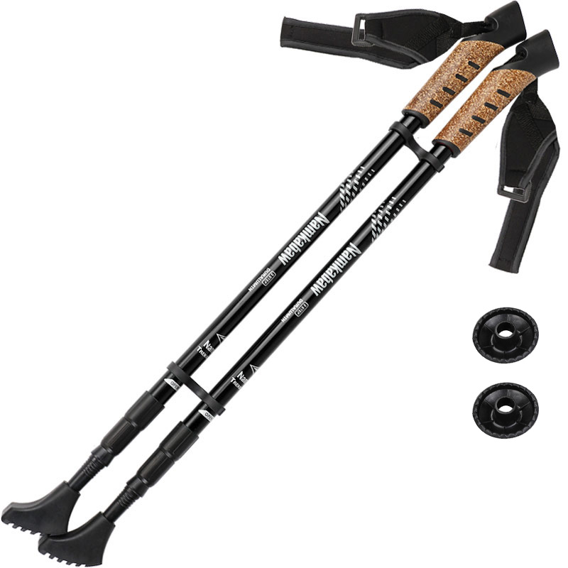 Three sections straight handle inner lock outdoor Nordic walking poles retractable walking poles 6061 aluminum alloy hiking cane wholesalers