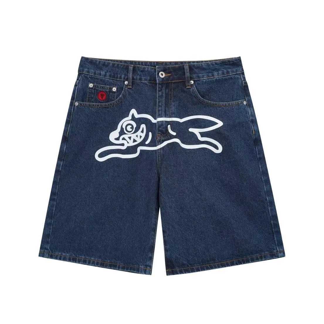 New Summer Y2k Streetwear Mens Denim Shorts Hip Pop Dog Printed Wide Leg Baggy Shorts Pants Male Knee Length Jeans W241228