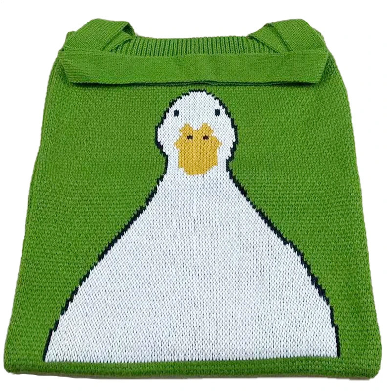 YoReAi Women Knitting Shoulder Bags Cute Duck Ladies Cartoons Handbag Casual Tote Literary BookBag Wool Shopping Bag For Girls 241225