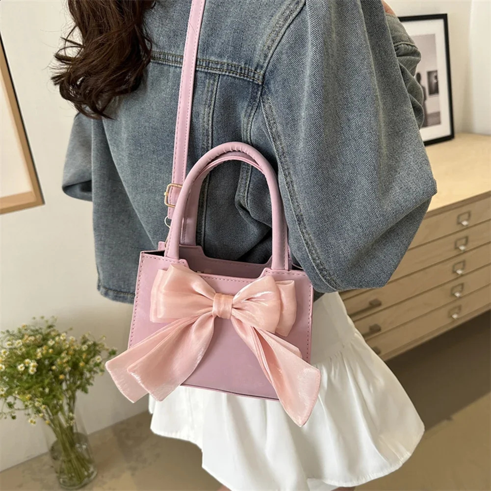 Fashion Bow Handbags Purses for Women Small Tote PU Leather Top Handle Clutch Shoulder Crossbody Bags for Women 241223