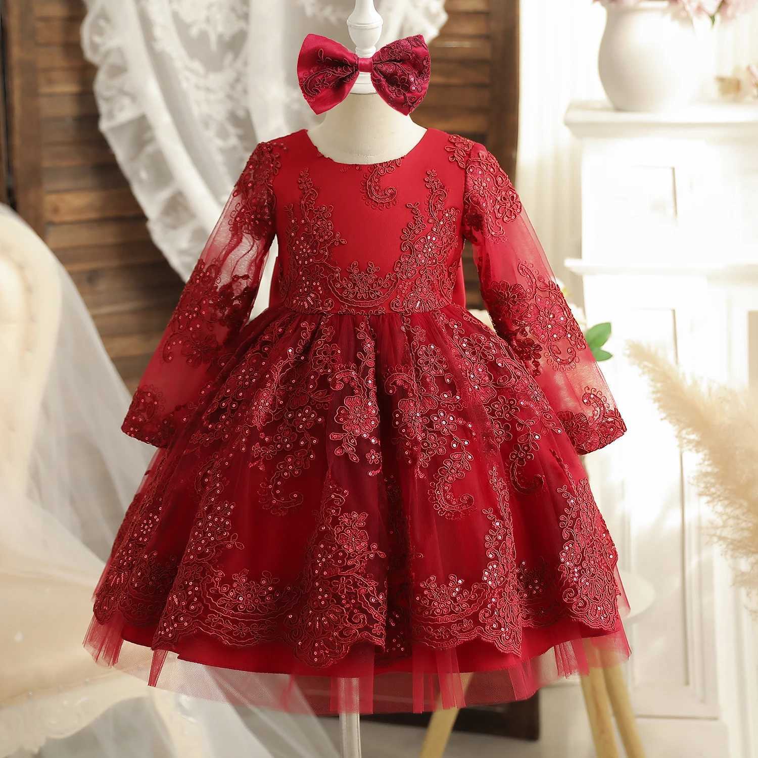 Girl's Dresses 1-5T Girl Fluffy Ball Gown Summer/Autumn Long Sleeve Embroidery Floral Bithday Clothes Baby Girls Bow Christmas Carnival VestidoY2