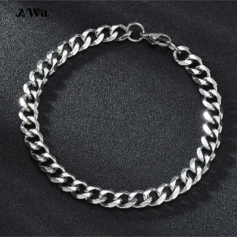 Awit Mens Simple 311mm Stainless Steel Curb Cuban Link Chain Bracelets for Women Unisex Wrist Jewelry Gifts 241223