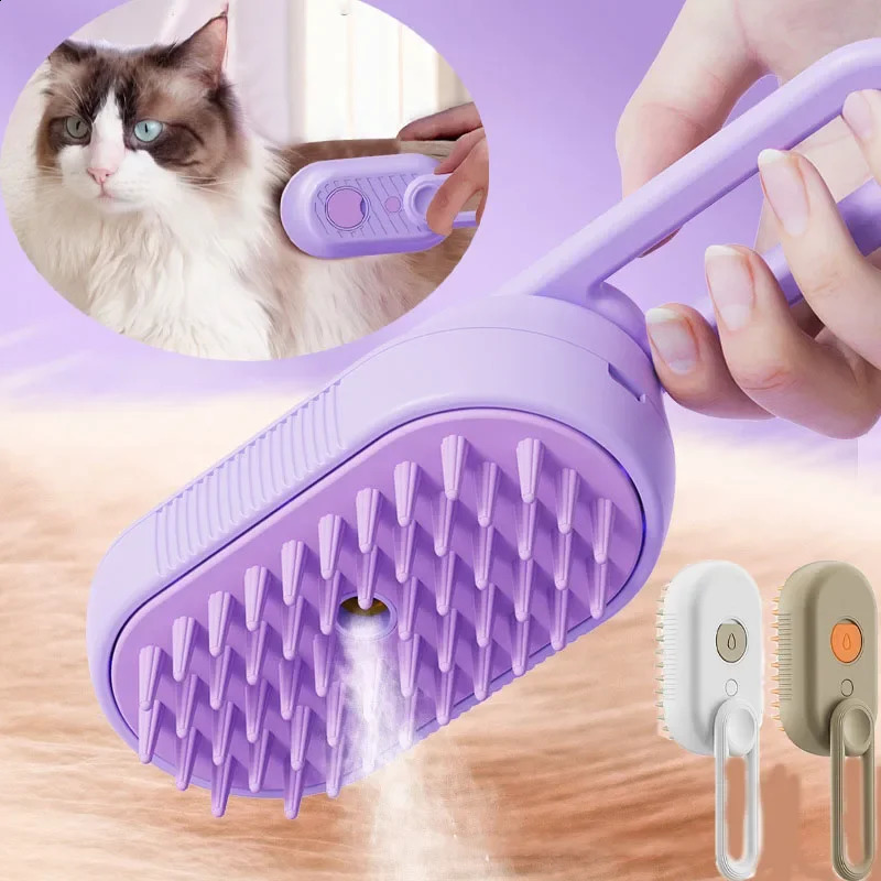 Steamed dog brush with essential oil Electric Spray Cat Hair Brush 3 in1 Dog Steamer Brush for Massage Pet Grooming Removing 241224