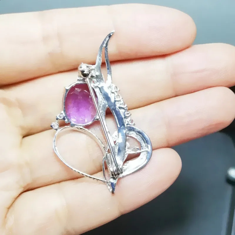 Natural real purple amethyst brooch pins Y style 925 sterling silver 10*12mm 4.5ct gemstone Fine jewelry C9021101 241227
