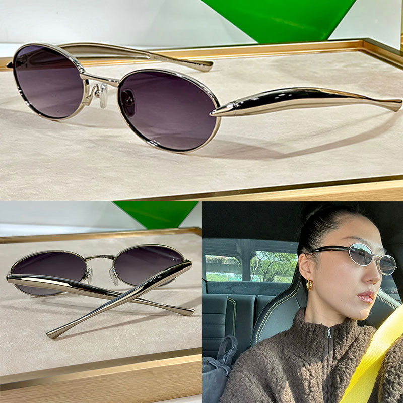 Sardine Oval Sunglasses Women Designer New Metal Oval Frame Silver Metal Sardine Shape Temples Fashion Style UV400 Protective Sunglasses 1386