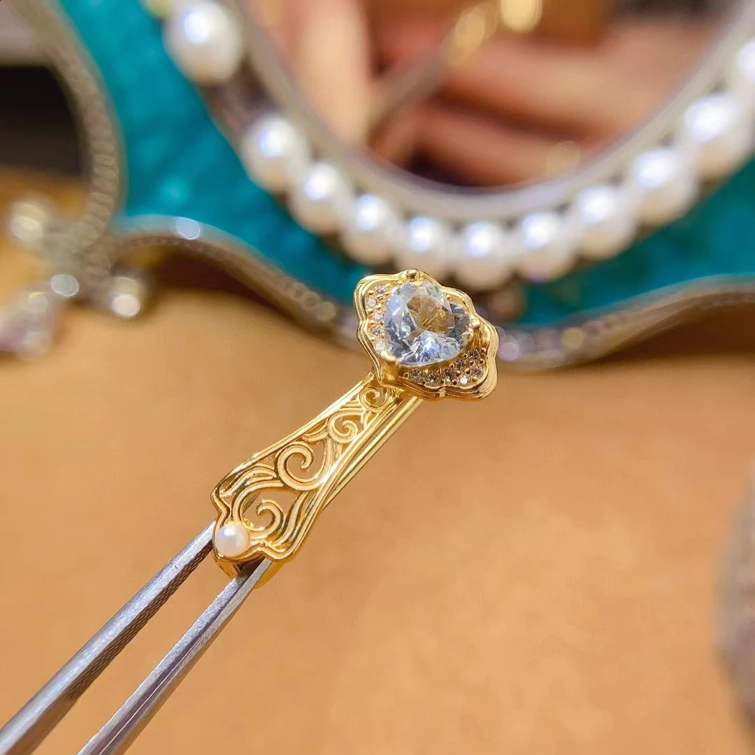 Natural Aquamarine Womens Brooch S925 Pure Silver Chinese Style Satisfactory High-end Exquisite Brooch Accessory 241227