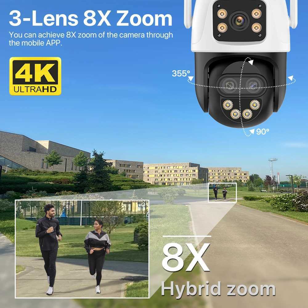 9MP 6K Three Lens Video Surveillance Auto Tracking Camera IP POE Or DC 12V 9MP Night Vision WaterProof Security CameraXJ241228