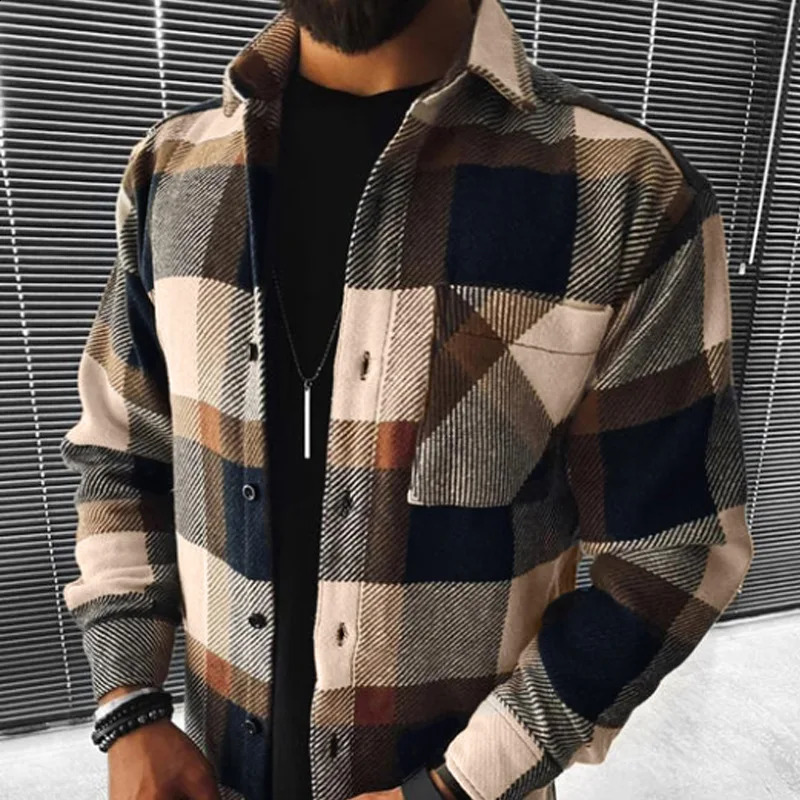 Vintage Men Plaid Shirt Oversize Fashion Loose Long sleeved Cardigan Tops Spring Autumn Casual Shirts Streetwear For Mens 241223