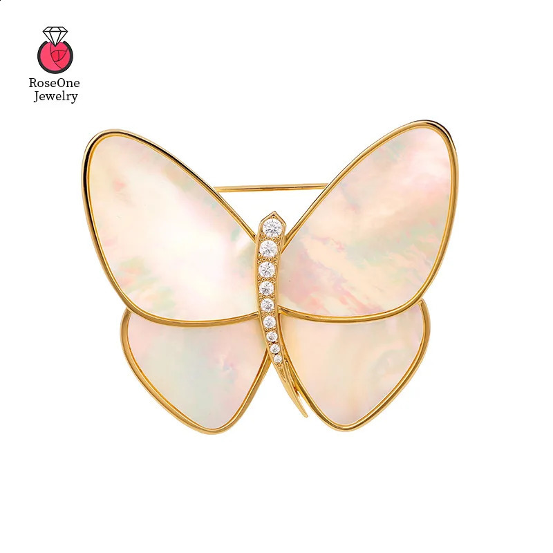 RoseOne natural fritillary shell butterfly brooch 241227