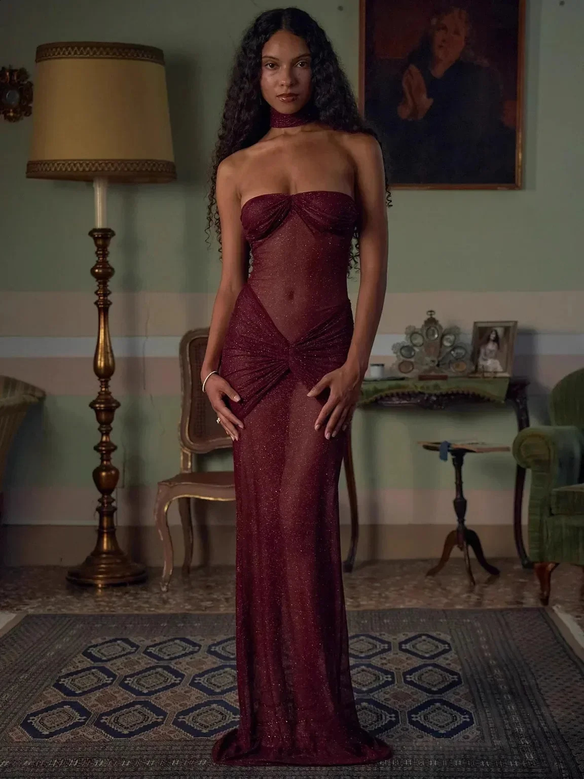 Sexy Shiny Tube Top Dress Elegant and Slim Backless Annual Party Dinner Long Dress 241220