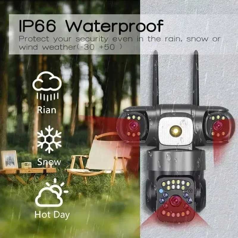 Three Lens PTZ IP Camera Outdoor 12MP HD Three Sn WiFi Security Camera Auto Tracking Dual Lens Wirelss CCTV Camera V380 APPXJ241228