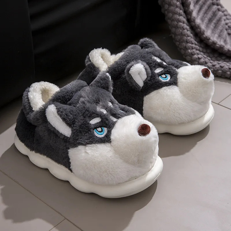 Alaskan Dog Cotton Boots Slipper Womens Winter Indoor Warm Fluffy Slippers Adult Antislip Home Female Male Funny Shoes 241223