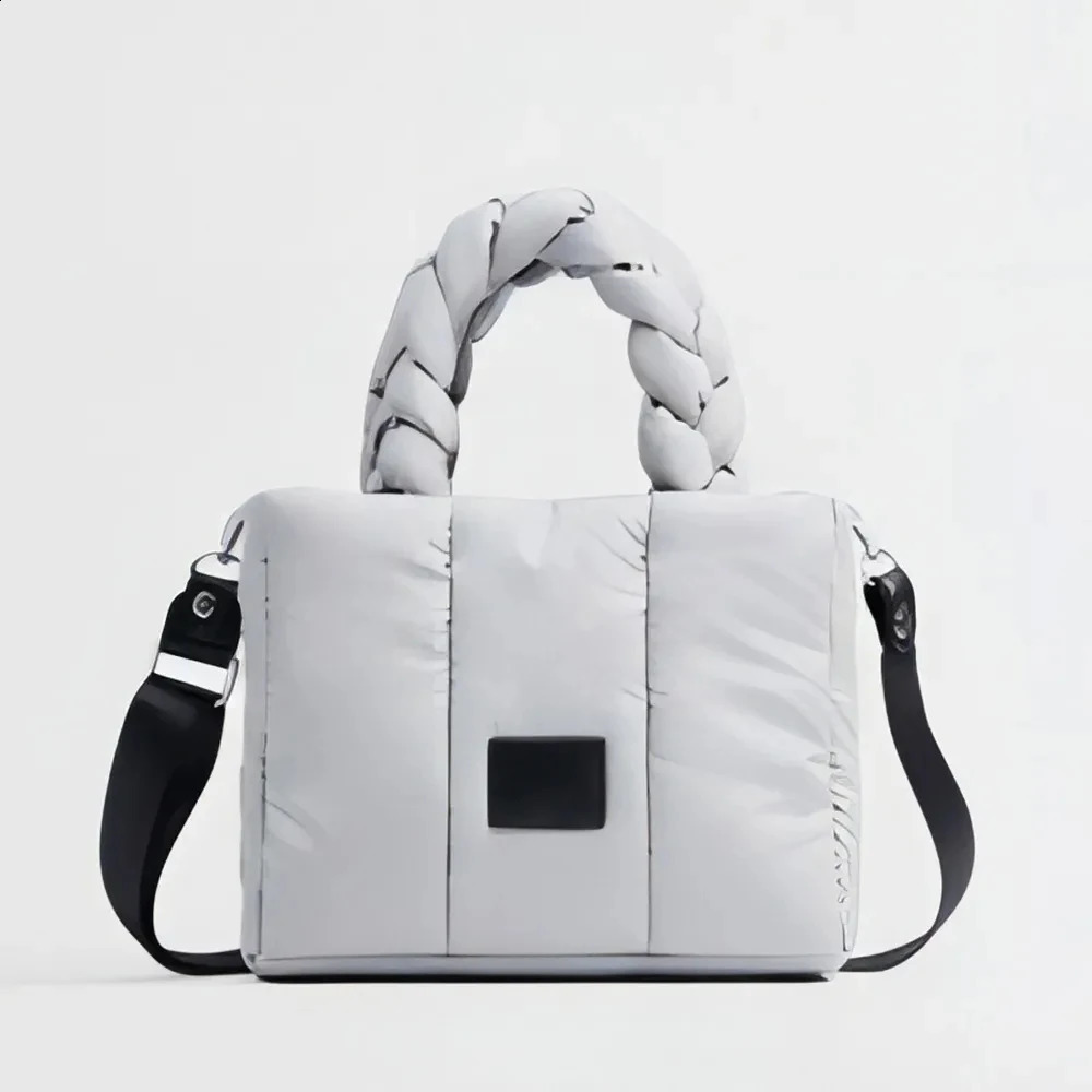 Casual Quilted Tote Bags for Women Down Padded Handbags Woven Handle Shoulder Bag Winter Nylon Space Cotton Bag 241227