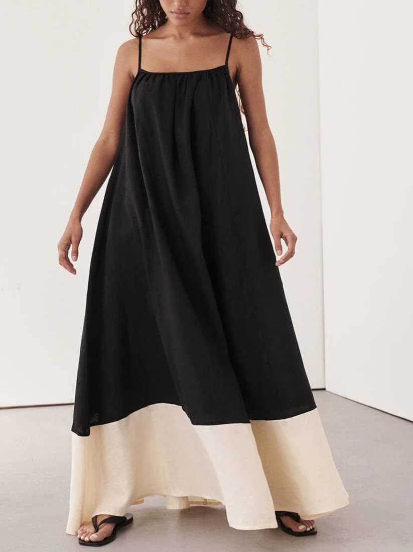 M807 new leisure vacation style sleeveless long skirt female solid color sling long fashion dress