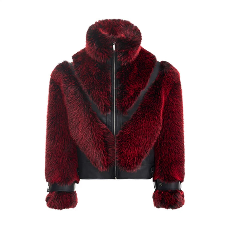 FEWQ Mens Leather Patchwork Plush Fur Coat Autumn Winter 2024 Long Sleeve Male Tops Korea Fashion 24E5614 241224