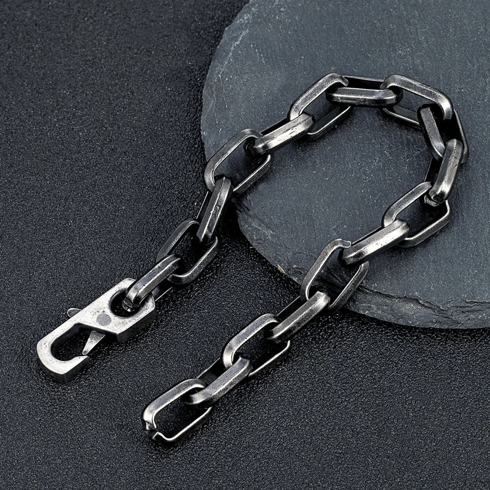 Never Fade Stainless Steel Rectangle Chain Bracelet Men Women Vintage Locomotive Motorcycle Bracelets Black Gold Color Jewelry 241223