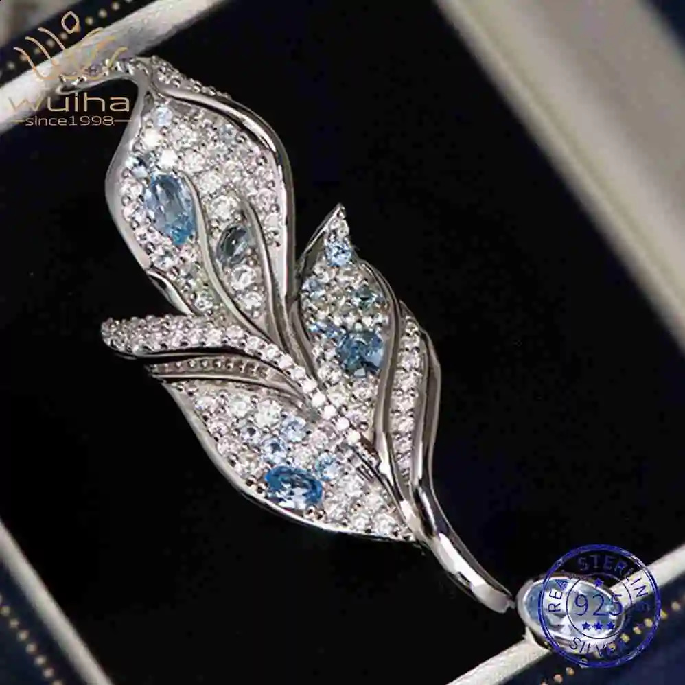 Wuiha 925 Sterling Sliver Sapphire Aquamarine High Carbon Diamond Gemstone Maple Leaf Brooch Brooches Pin Corsage Fine Jewelry 241227