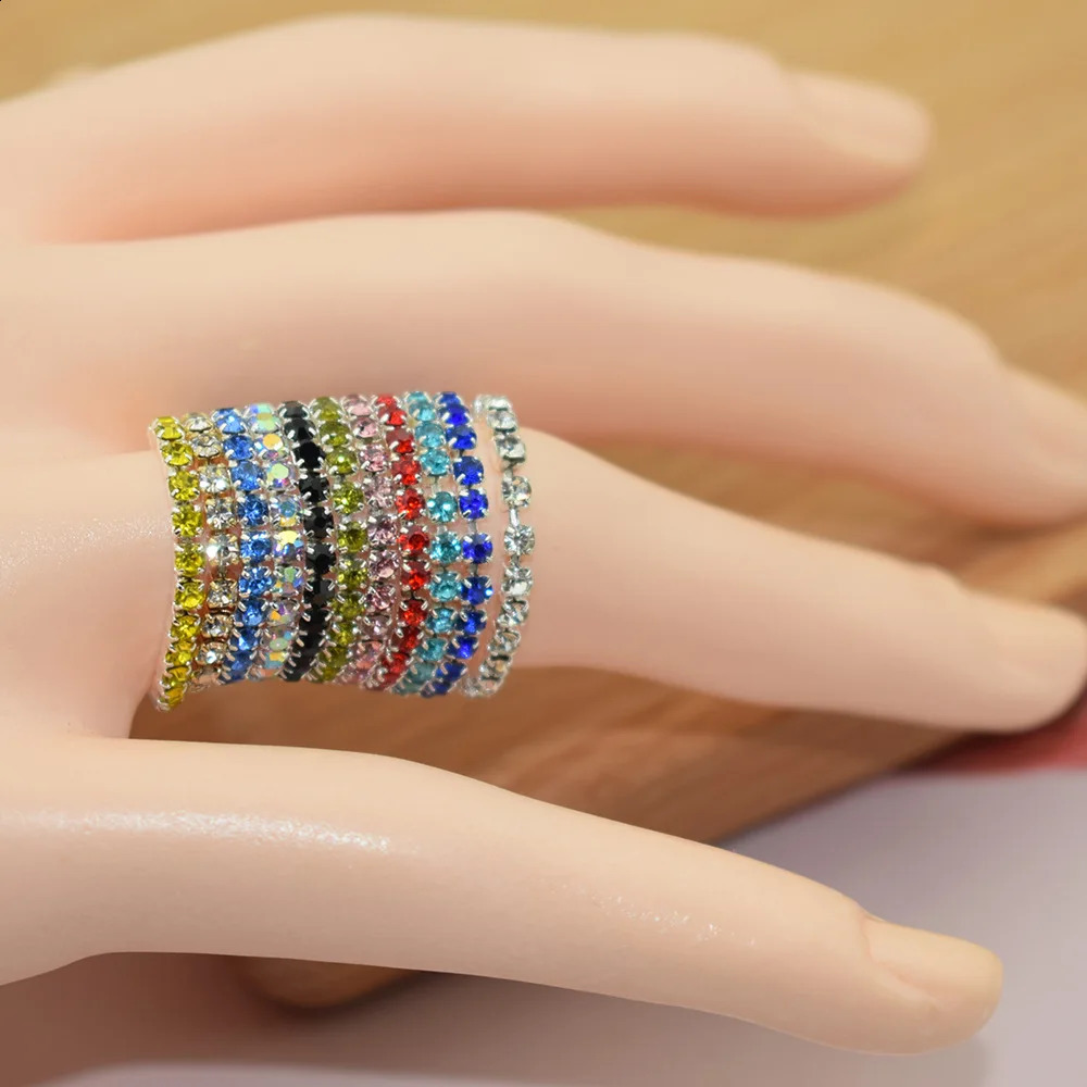 10pcs Korean Version Multicolor Ring Ladies 1Row Mixed Color Crystal Stretch Toe Party Jewelry 241225