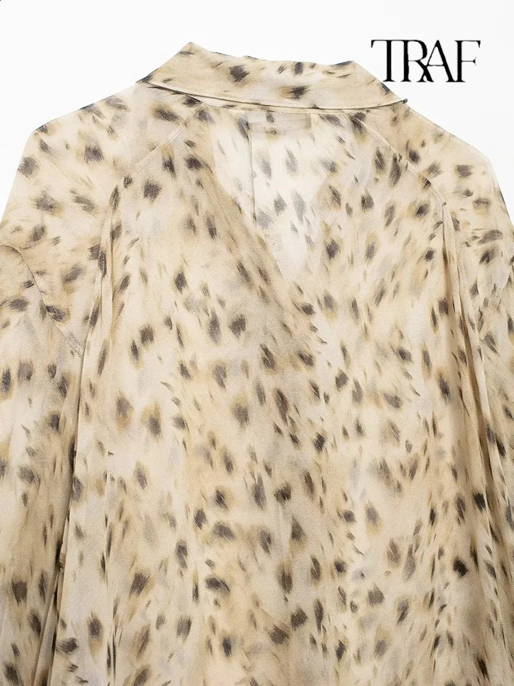 TRAF womens animal print trousers twopiece set semisheer lapel singlebreasted shirt split n highwaisted 241220