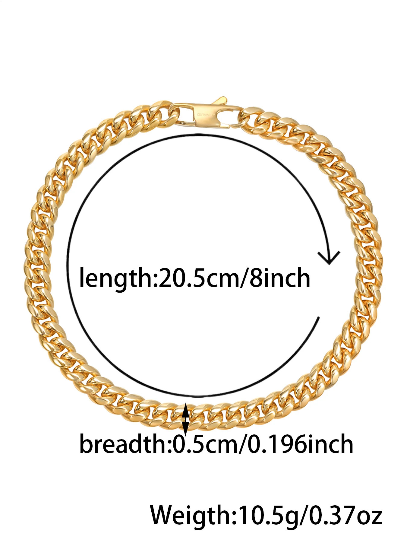 18K Gold Plated Bracelet Solid Stainless Steel Jewelry 5mm Miami Cuban Chain 20cm for Men Women Gifts Punk Style Waterproof 241223