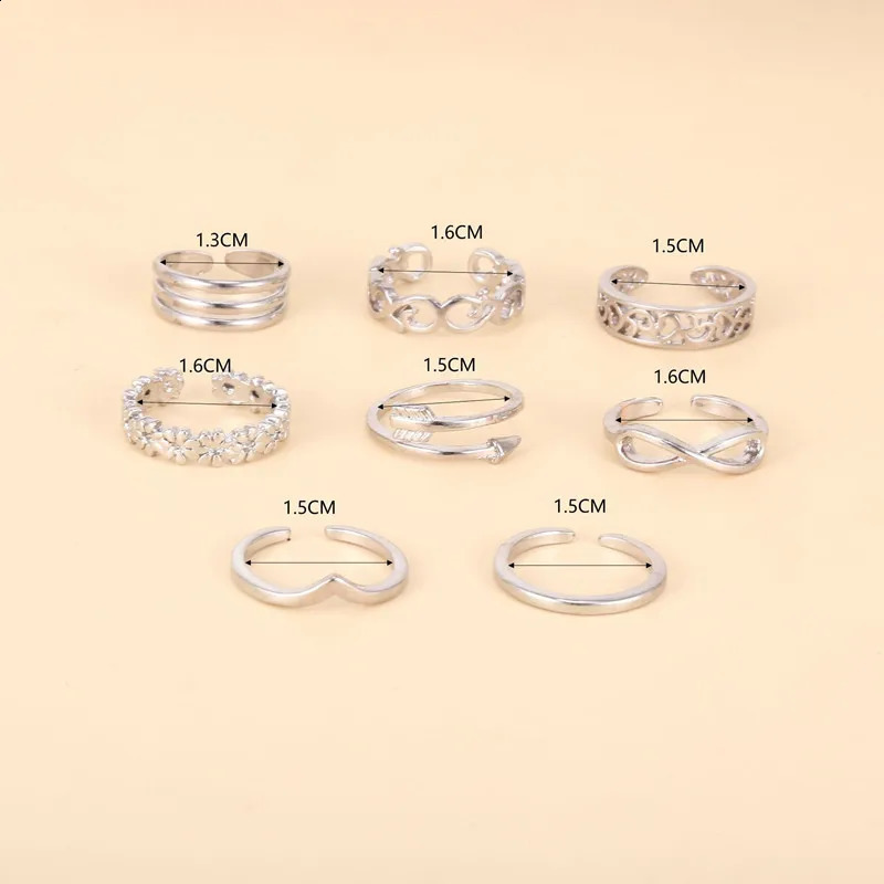 8Pcs Adjustable Toe Rings for Women Foot Ring GoldSilver Color Metal Round Jewelry Girls Summer Beach Barefeet Fashion 241225